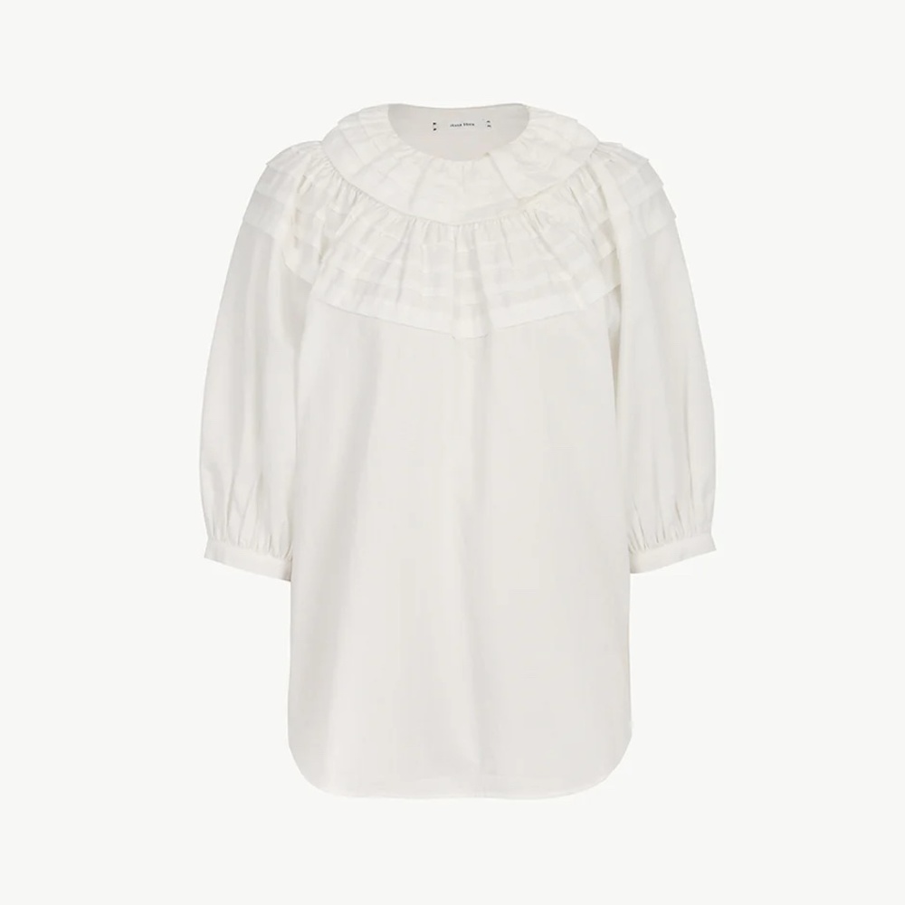 Jeana Sohn YULI Spring White Ruffle Cotton Puff Sleeve Blouse XS/S